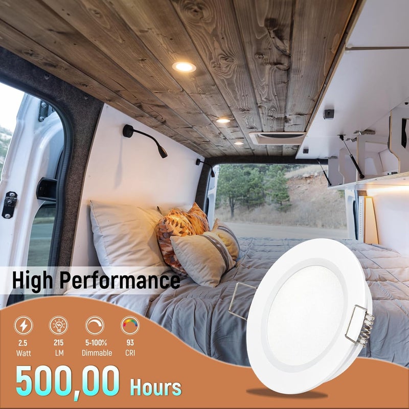 Obeaming 8 Pack 12 Volt LED Puck Light 2.75” RV Recessed Mount Ceiling Light for Camper Van Truck Boat Interior Ceiling Kitchen Cabinet Lighting CRI 93 (Pearly White/Warm White) - Image 3